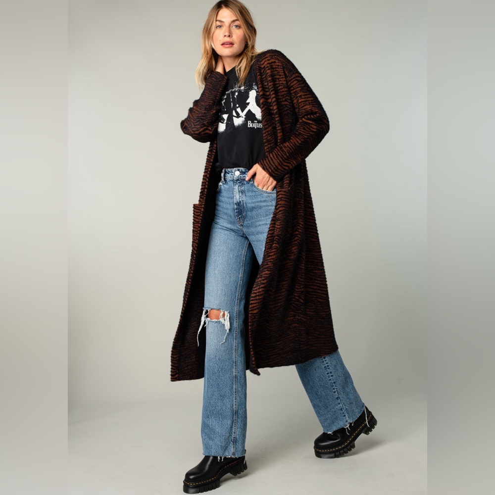ZARA Run Wild Zebra Stripe knit long Cardigan